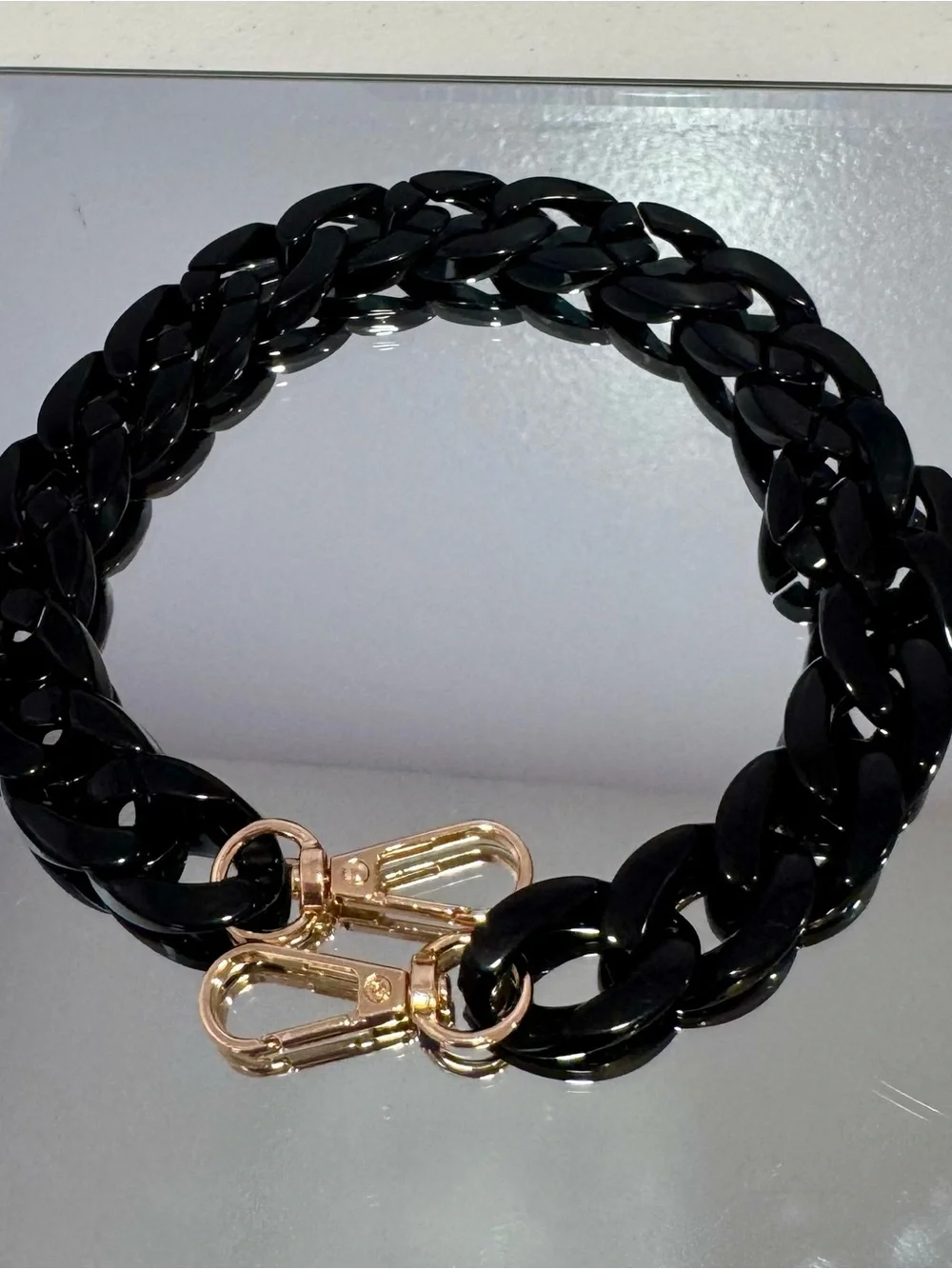 New Slim Acrylic Glossy Black 18 inch Bag Chain  with Gold Hardwar